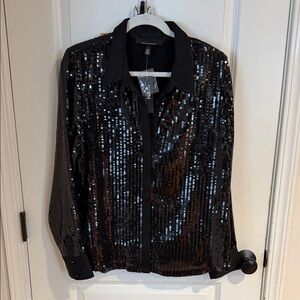 White House Black Market Shimmering Black Sequin Blouse-NWT